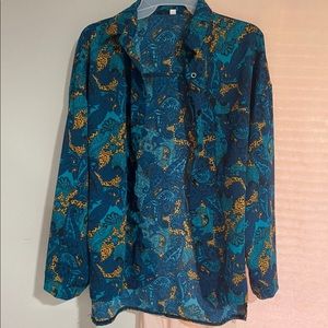 Shein Dark Green Animal Print Long Sleeve Women Blouse